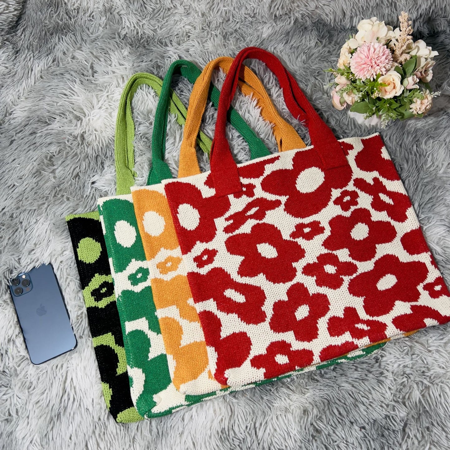 Knitted Floral Bag