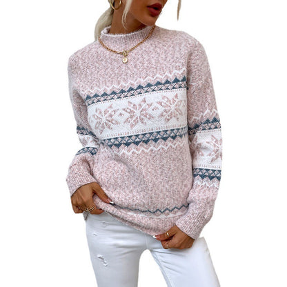 Halbrollkragenpullover mit Schneeflockenmuster für Damen