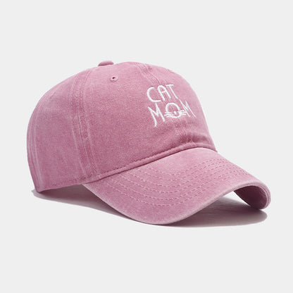 Gorra de béisbol lavada con bordado de letras "Cat Mom" ​​para hombre y mujer