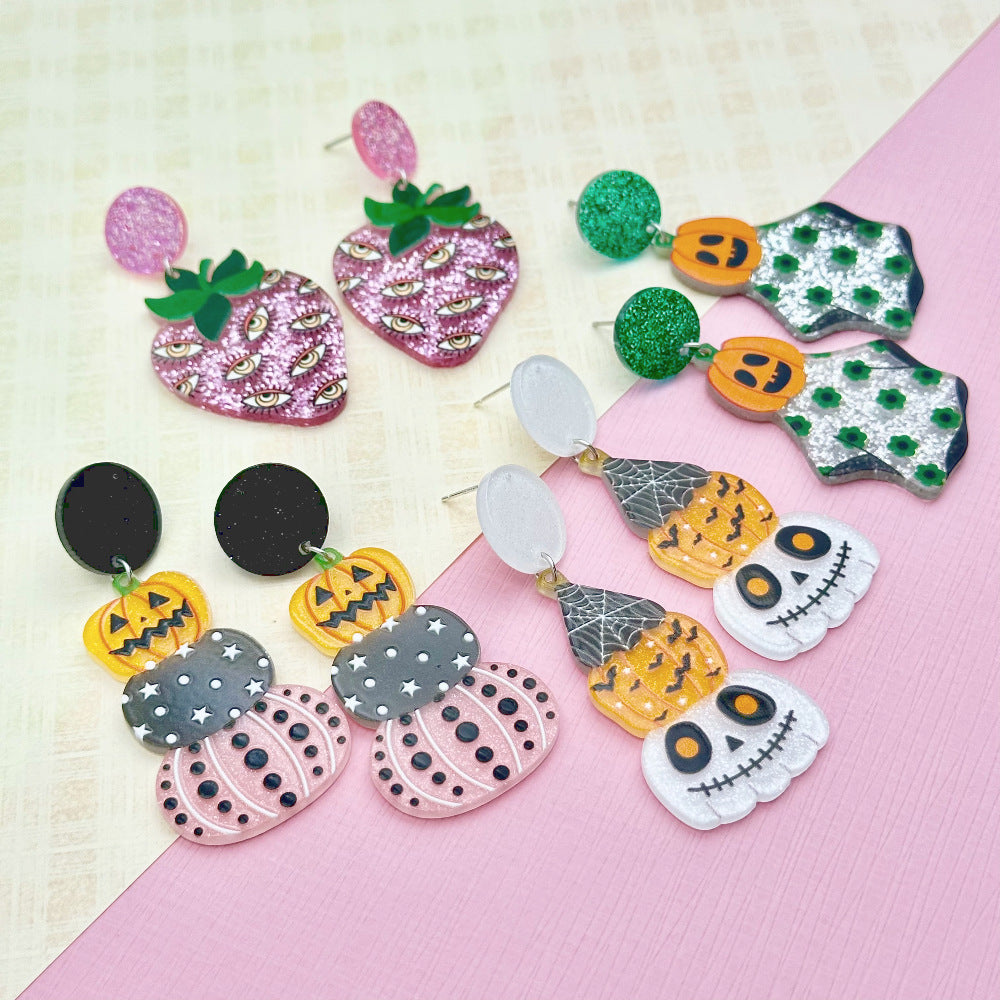 Halloween Day Ornament Colorful Ghost Eyes Funny Acrylic Earrings For Women