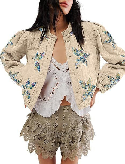 Gewaschene Baumwolle Ahornblatt befestigt Tuch bestickt Damen Mantel Baumwolle gefütterte Jacke