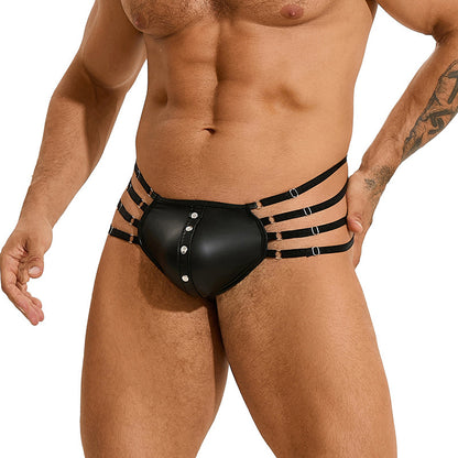 Men's Rivet Imitation Leather T-back Low Waist Sexy