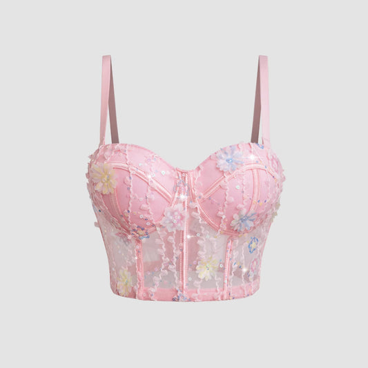 Women's Bra Set Ultra-thin Mesh Fishbone Steel Ring Gathered Embroidered Underwear