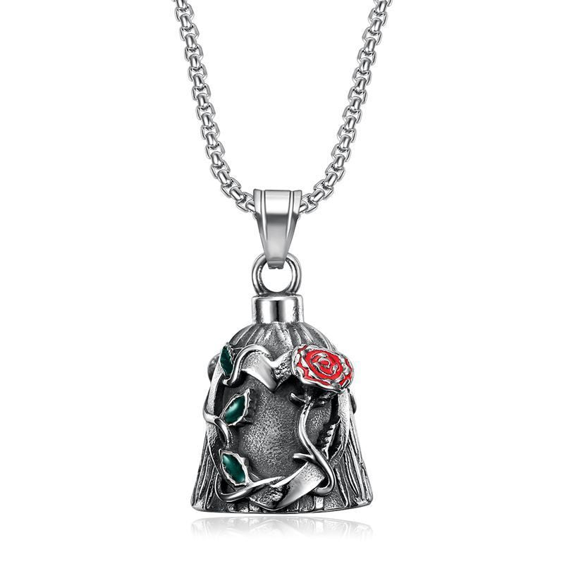 Titanium Steel Vintage Polished Double-sided Epoxy Rose Motorcycle Riding Lucky Bell