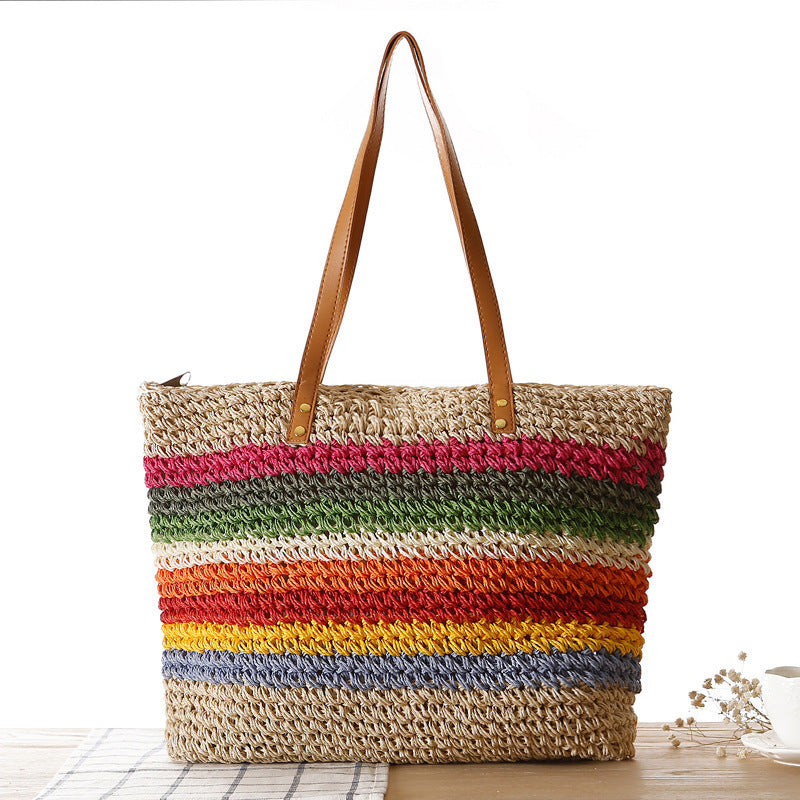 Bolso bandolera de playa redondo de paja tejida