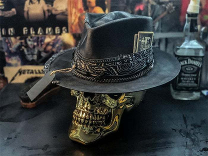 Sombrero de calavera hecho a mano, sombrero de vaquero de peluche