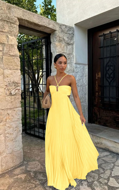 Vestido plisado sin mangas con tirantes y cintura alta para mujer