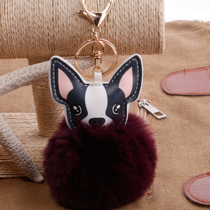Colgante de llave con forma de bola de plumas de cachorro de PU