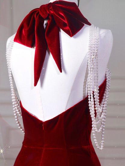 Vestido de cóctel de terciopelo con cola de pez para novia y compromiso
