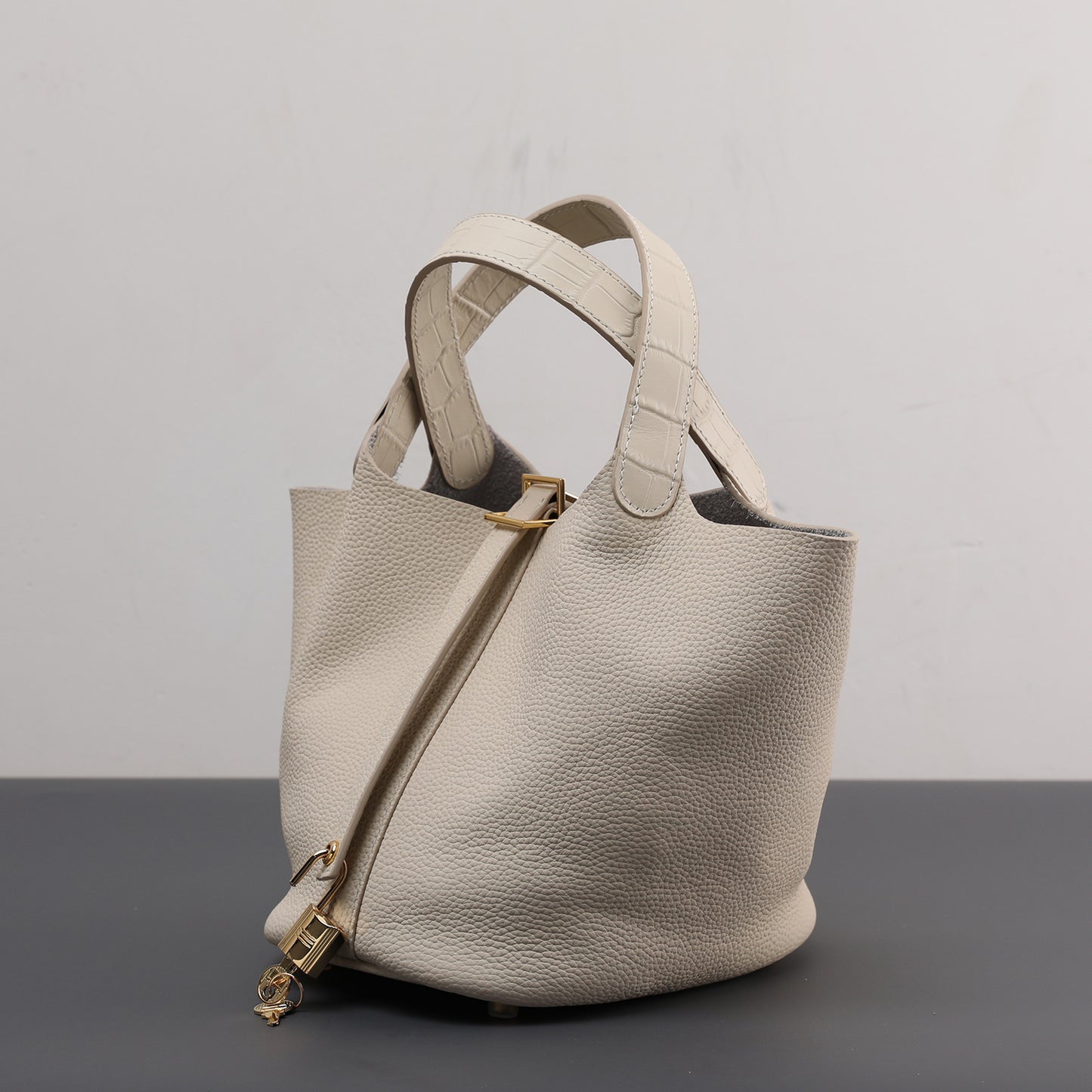 Cowhide Leather Bucket Bag
