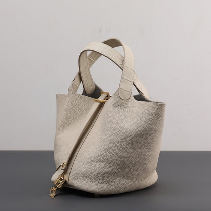 Cowhide Leather Bucket Bag