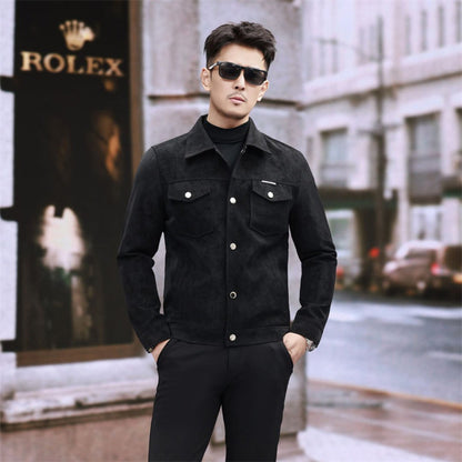 Wildleder Lederjacke Herren Slim-Fit Hochwertiges Pu Hübscher Retro Biker