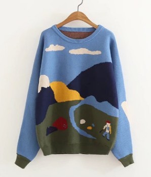 New field wind illustrations double knit knitwear sweater