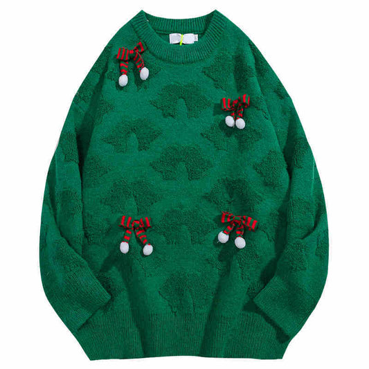 Bowknot Flocking Three-dimensional Decoration Couple Christmas Sweater
