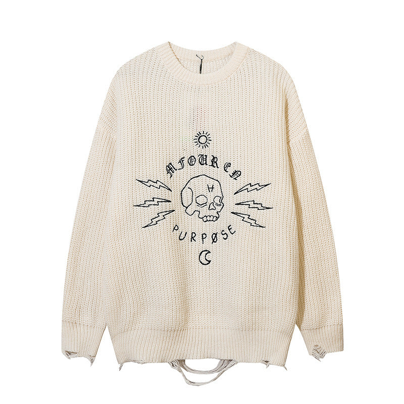 Doodle Skull Jacquard Sweater Knitwear Autumn