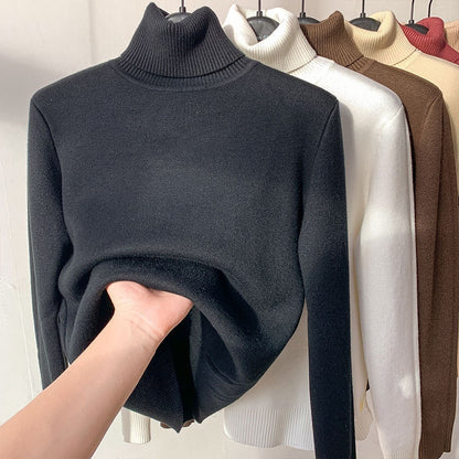 Suéter de invierno con cuello de tortuga para mujer, elegante, grueso y cálido, jersey de punto básico suelto para mujer