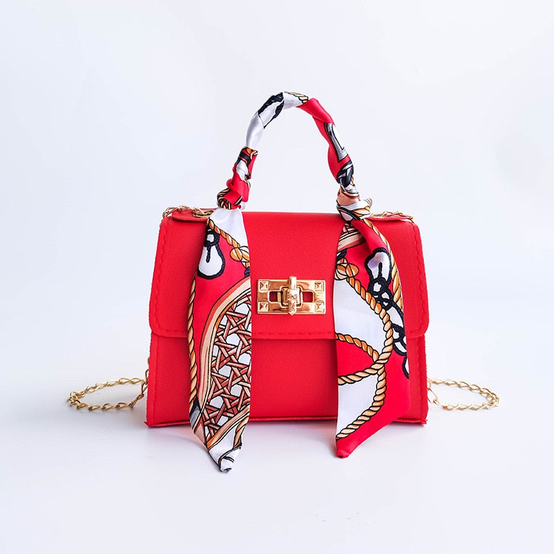 Silk Scarf Lock Chain Square Bag