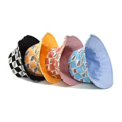 Bucket Hat mit Buchstaben-Plaid-Muster, Damenmode, doppelseitig tragbar, Bucket Hat