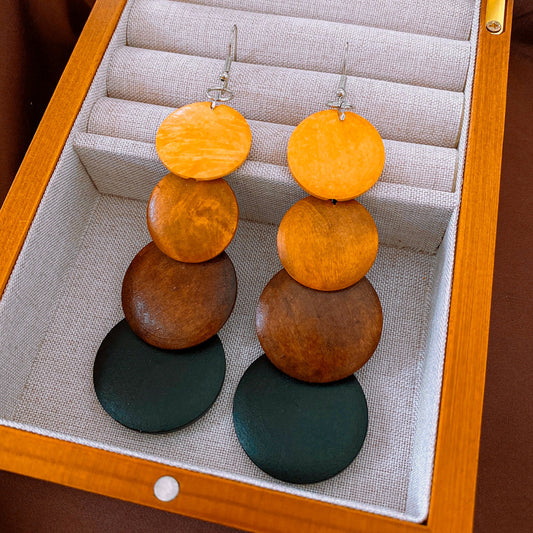 Ethnic Style Round Wooden Bead Tassel Earrings