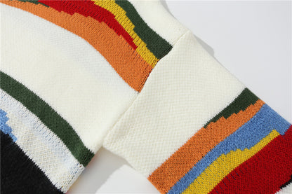 Contrast Color Striped Knitted Sweater Men's Bf European And American Style