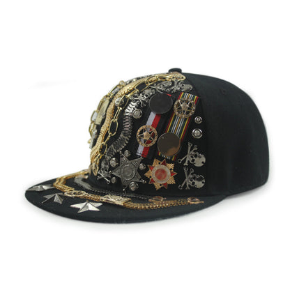 Sombrero estilo Harajuku europeo y americano con remaches de calavera cruzada