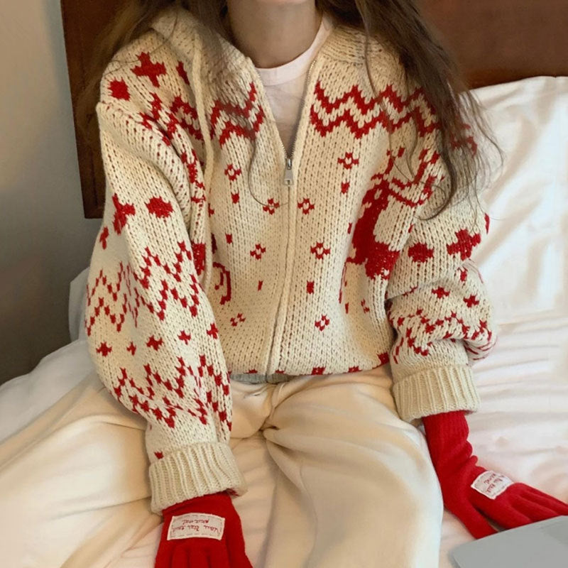 Hooded Knitted Thickened Sweater Coat Women