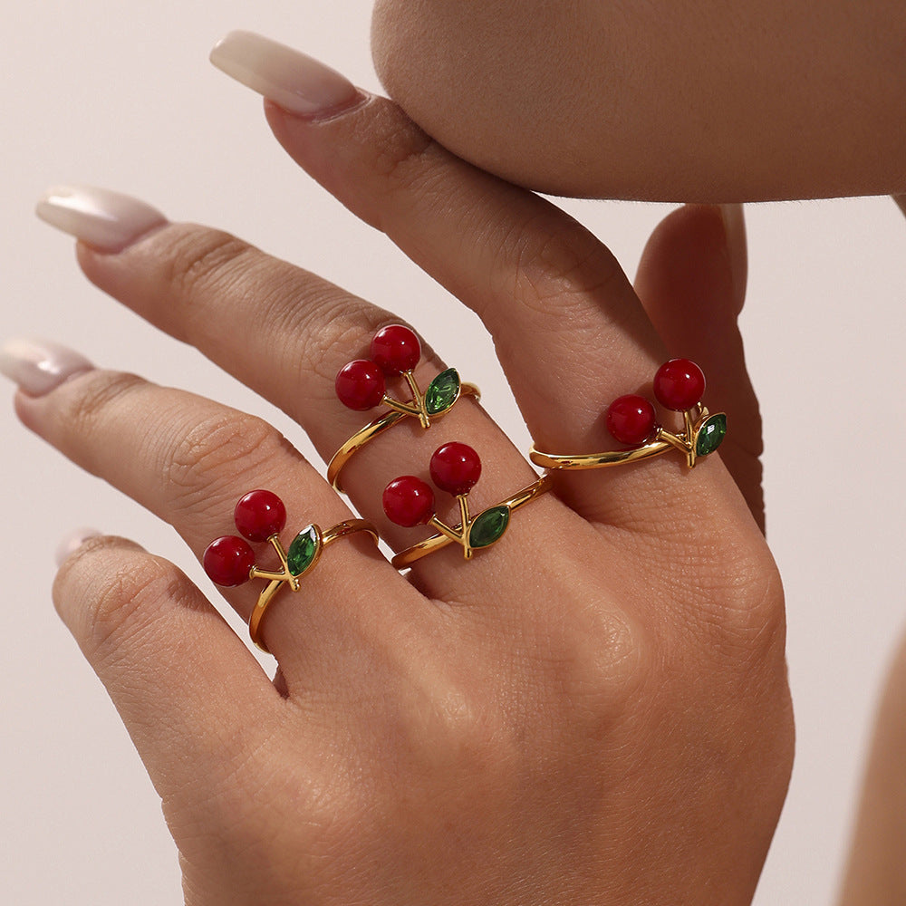 Dream High Quality Czech Diamond Resin Small Cherry Fine Circle Open Ring