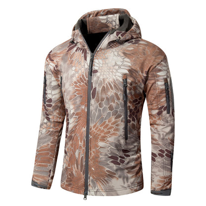 Chaqueta Soft Shell de talla grande, resistente al viento y cálida para montañismo al aire libre.