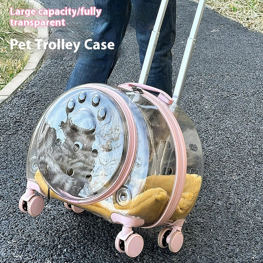 Large Capacity Universal Wheel Fully Transparent Pet Trolley Bag Breathable