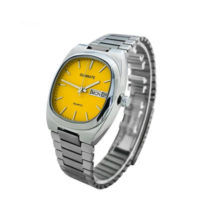 Reloj de cuarzo con correa de acero y concha blanca cuadrada simple de moda