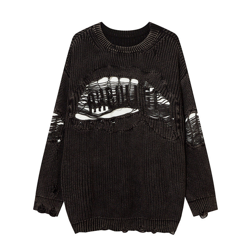 Idle Style Ripped Washed Distressed Pullover Sweater