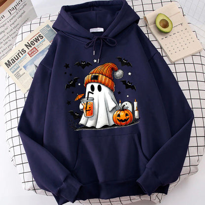 Sudadera con capucha de murciélago, calabaza y fantasma de Halloween para mujer