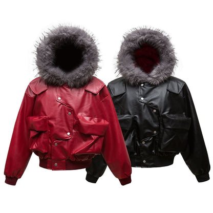 Abrigo retro de cuero sintético con bolsillo tridimensional y acolchado de algodón para hombre