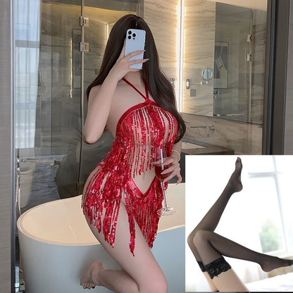 Lencería sexy con lentejuelas y borlas, uniforme.