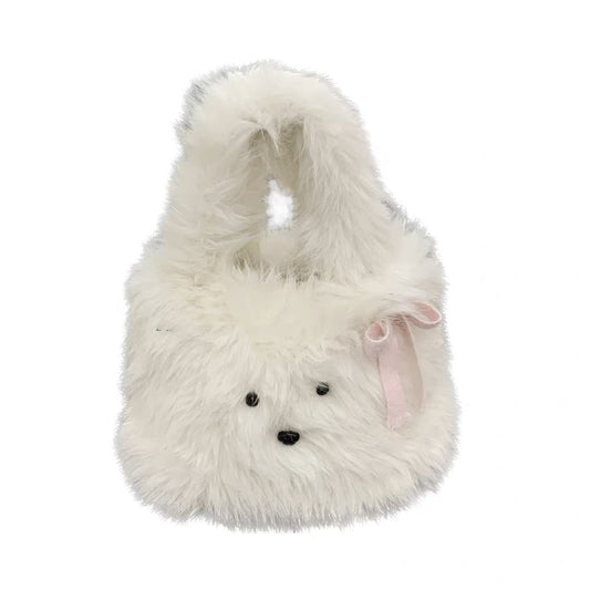 Cute Furry Puppy Bowknot Bag