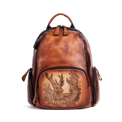 Retro polierte Deckschicht Rindsleder personalisierte Hirschkopf Rucksack
