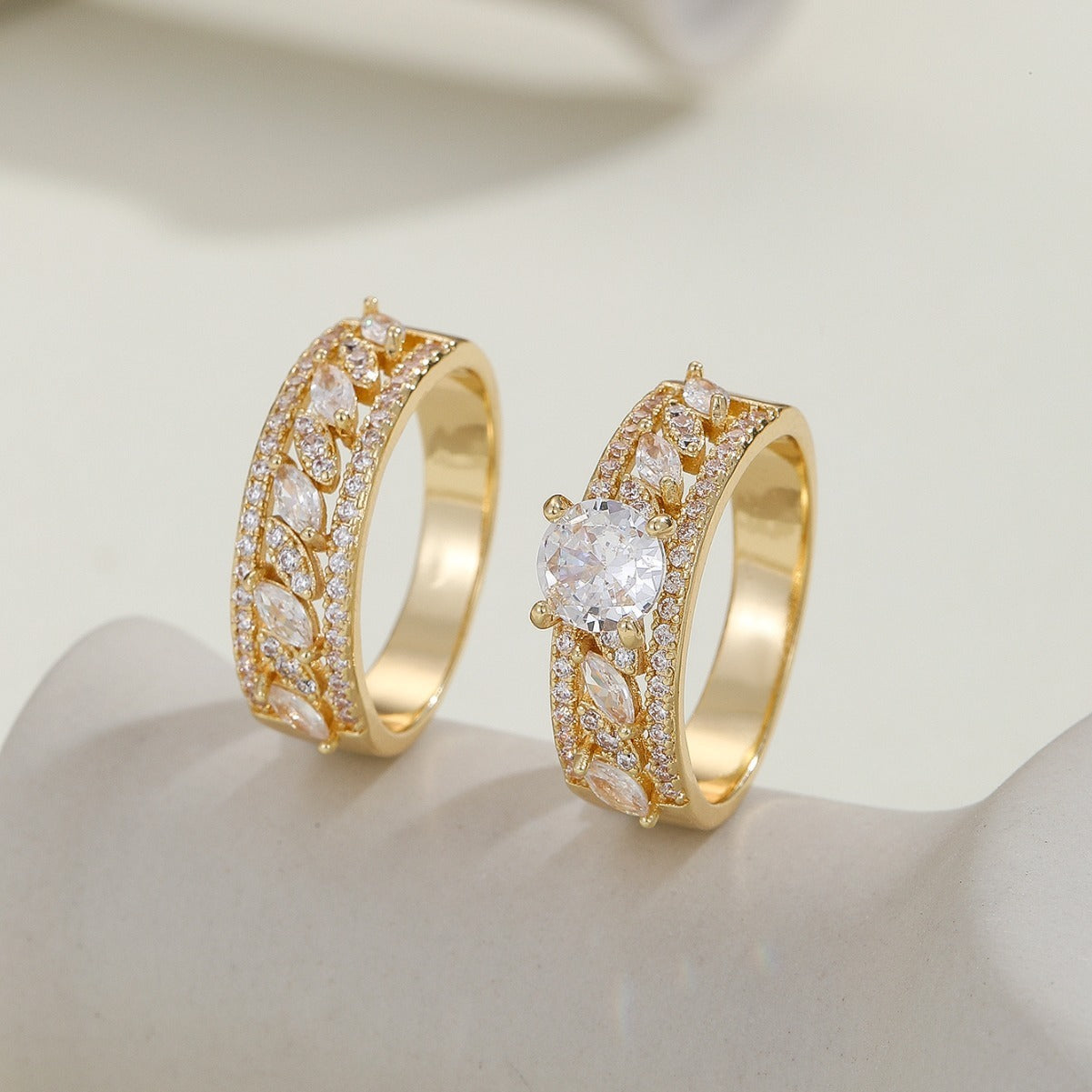Copper Inlaid Zircon Ear Of Rice Advanced Couple Ring