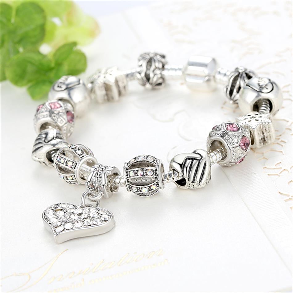 Women Bracelet 925 Unique Silver Crystal Charm Bracelet for Women DIY Beads Bracelets & Bangles Jewelry