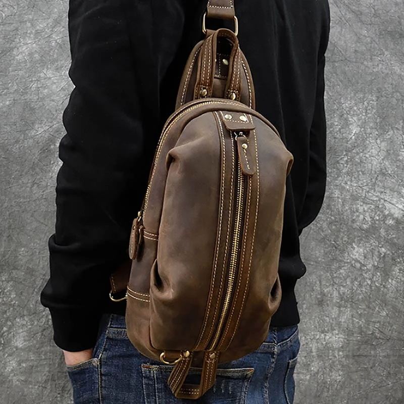 Men's Leather Chest Sports Bag
