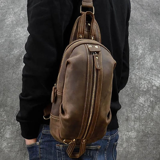 Men's Leather Chest Sports Bag
