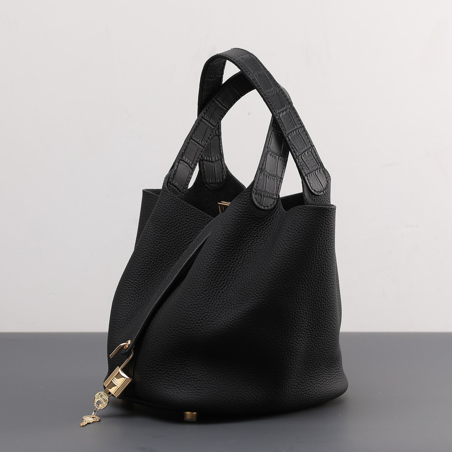 Cowhide Leather Bucket Bag
