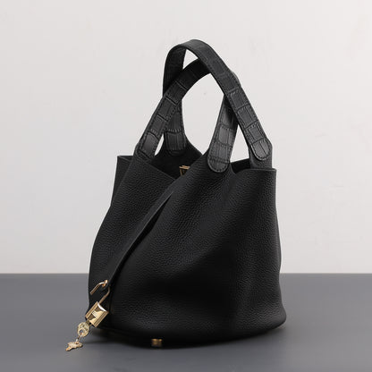 Cowhide Leather Bucket Bag
