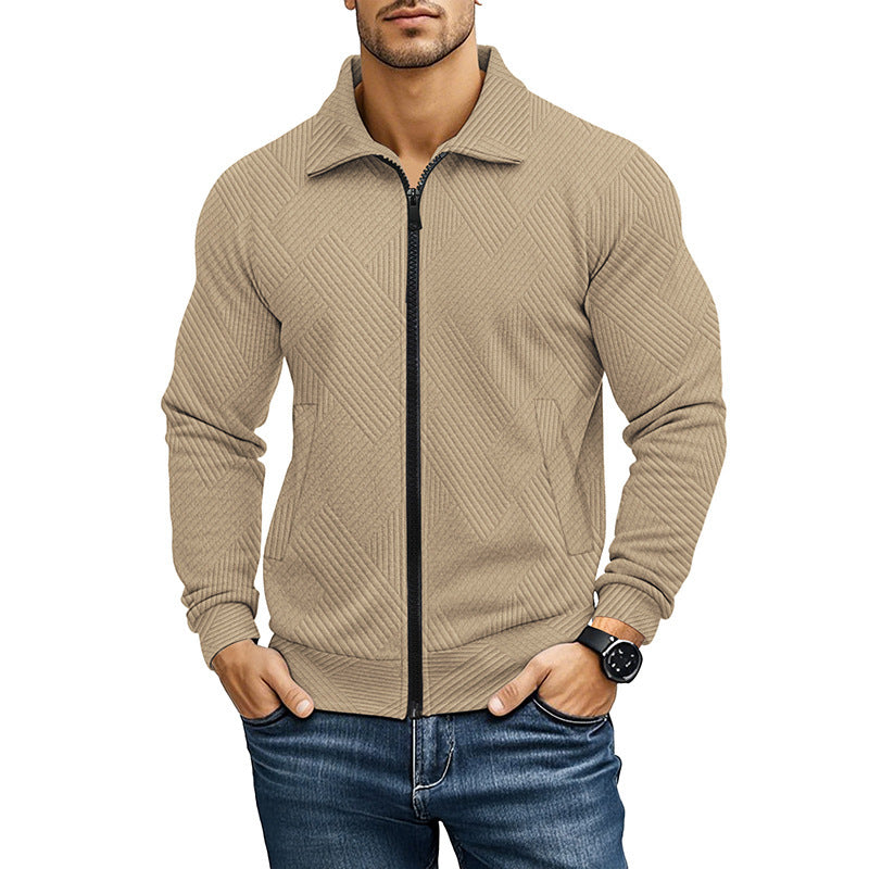 Men's Casual Jacket Solid Color Waffle Turn-down Collar Coat