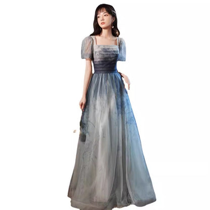 Blaues Abendkleid mit Farbverlauf, elegant, für Partys, Zeremonien, Bankett
