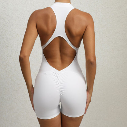 Mono corto de yoga con cremallera y sin mangas para mujer, moldeador de abdomen, moldeador de glúteos, ropa deportiva para mujer