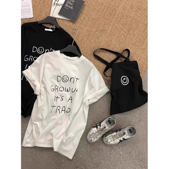 Short Sleeve Cotton Student Summer Wear  Loose Half-Sleeve Top Junior High School and High School Girls T-Shirt