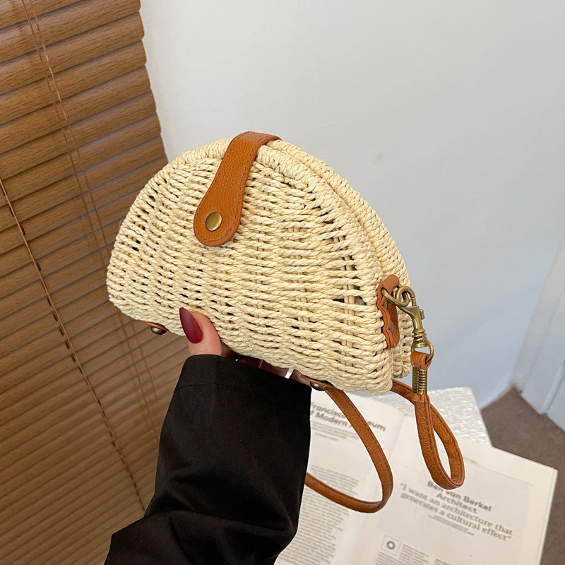 Semi-Circle Mini Oblique Straw Bag