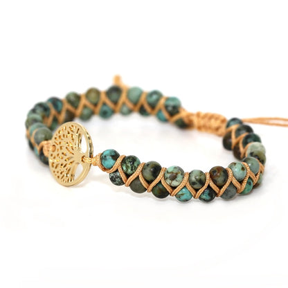 Pulseras de cuero vintage con piedras naturales para hombres y mujeres, pulsera de amistad estilo bohemio con árbol, joyería hecha a mano. 