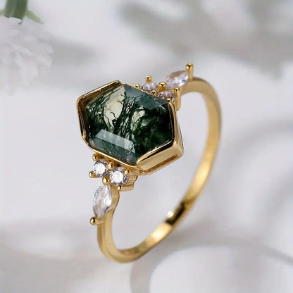 Pferdeauge Geometrischer Sechseck-Designring im Mori-Stil