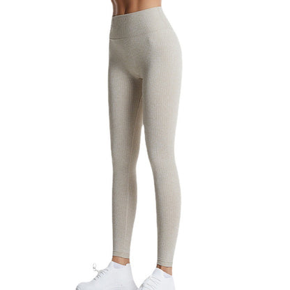 High Waisted Threaded Gym Pants Solid Color Plus Size Seamless